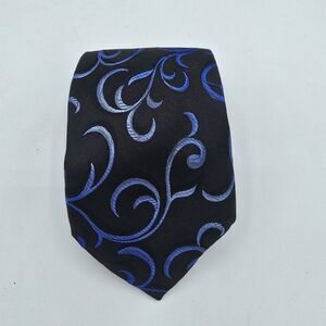 Antonio Fellini Silk Tie Black Blue  Men's Geometric Necktie 60 X 3.5 Inches